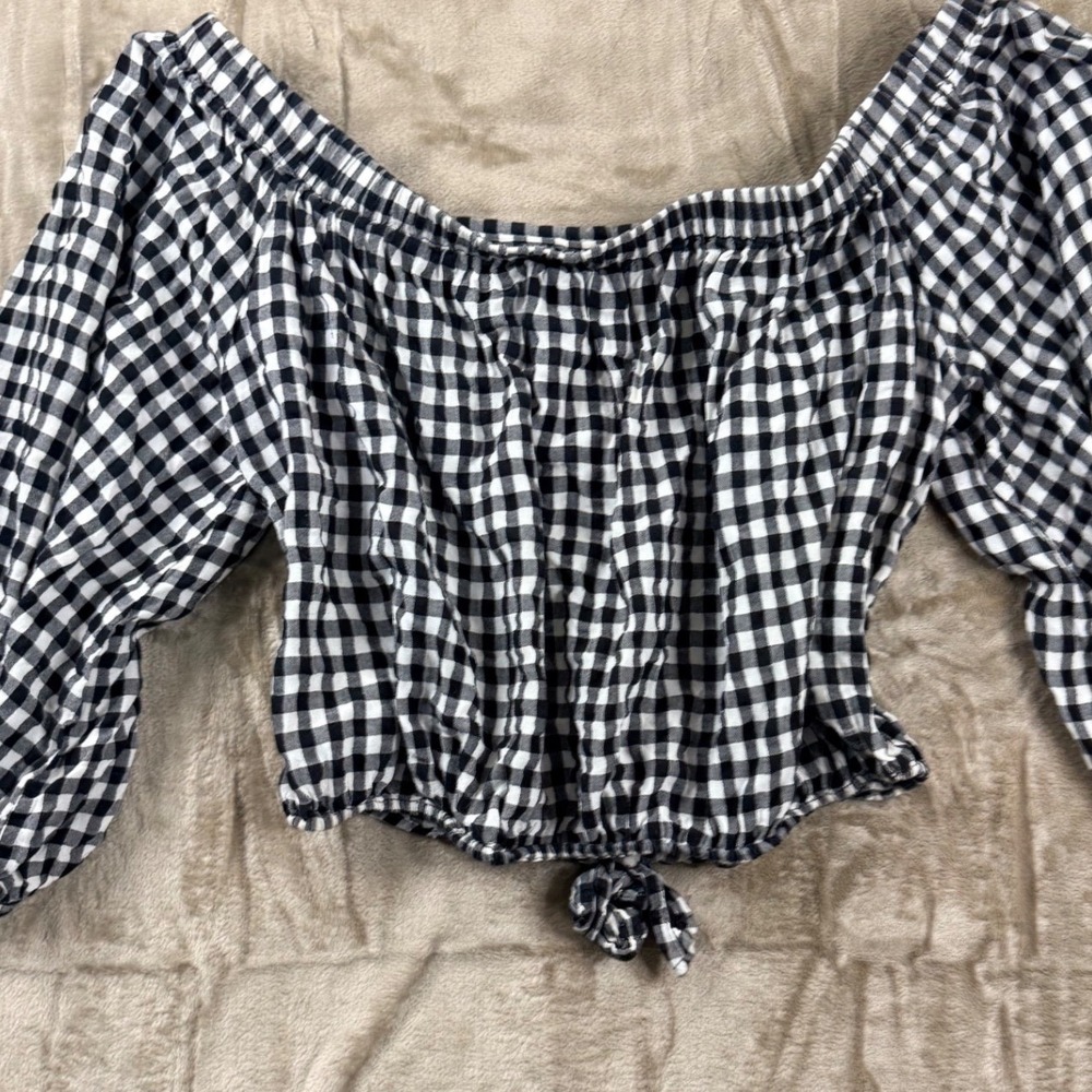 Forever 21 Womens Medium Gingham Off The Shoulder Crop Top Coastal Cowgirl - Picture 4 of 4